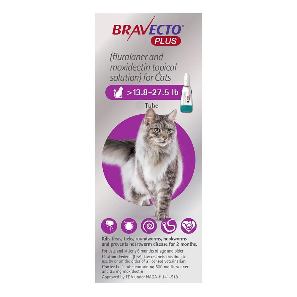 Buy Bravecto Plus For Large Cats 500 Mg (13.75 To 27.5 Lbs) Purple