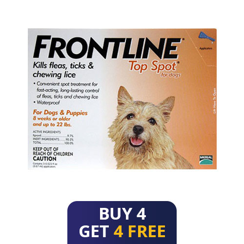 Frontline Top Spot Small Dogs 0-22 Lbs (Orange) 4 Doses + 4 Free