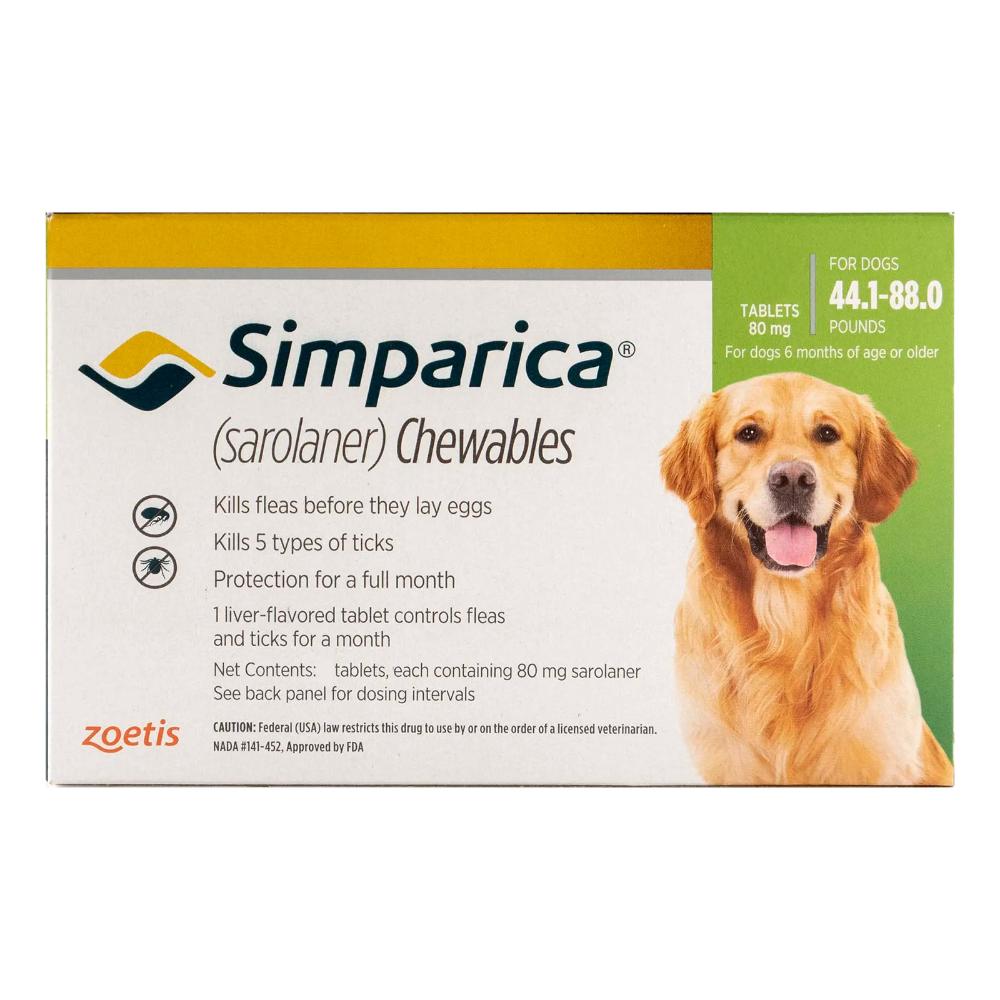 Simparica For Dogs 44.1-88 Lbs (Green) 3 Chews