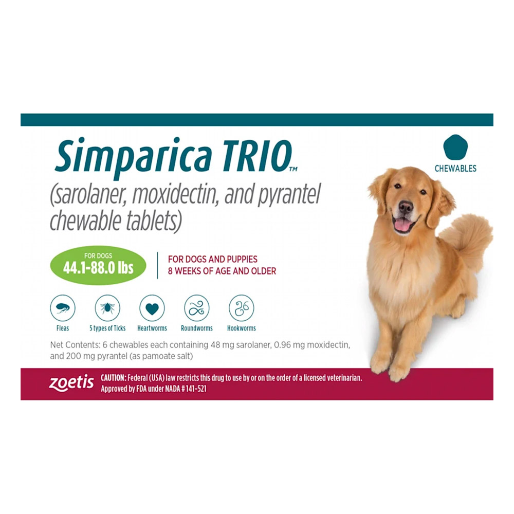 Buy Simparica Trio For Dogs 44 1 88 Lbs Green Free Shipping   Simparica Trio For Dogs 441 88 Lbs Green 